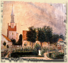 das Ölgemälde zeigt unsere Kirche um 1880 (gemalt vom damaligen Pfarrer Knopff)